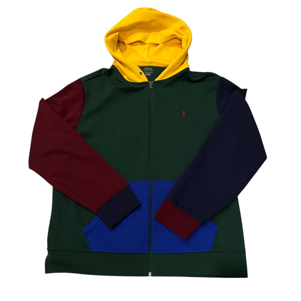 Polo Ralph Lauren Men's Green Colorblock Full Zip Hoodie Sweatshirt Size XL